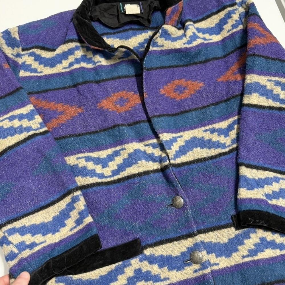 Vintage roper Southwest Aztec Geometric Wool Blend Jacket Purple Velvet 90s L - Picture 2 of 8